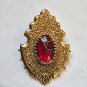 Victorian style red rhinestone brooch